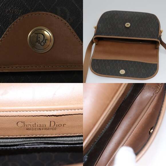 DIOR Honeycomb Canvas Shoulder Bag Pvc Leather Black